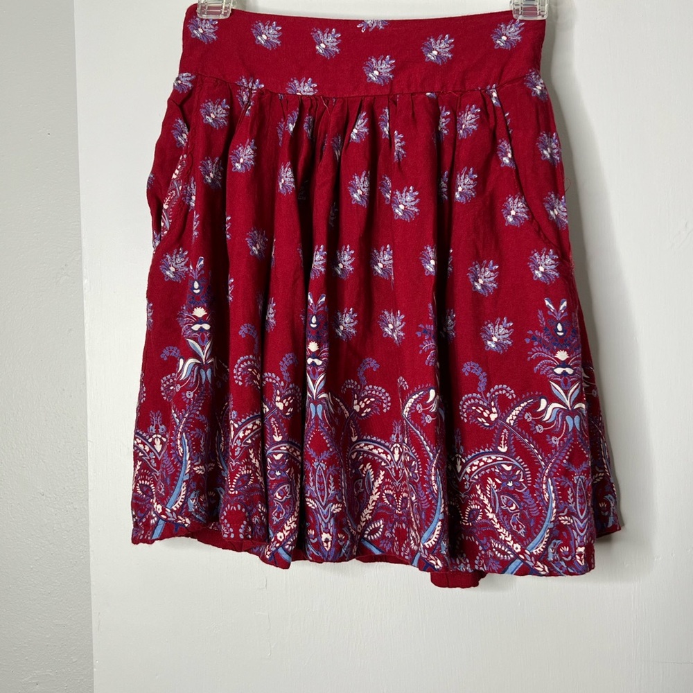 Japna Red Floral Small Mini Skirt w/lining and side pockets